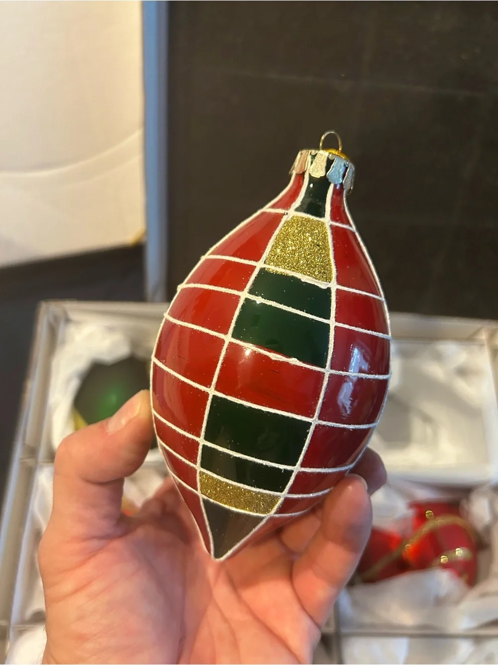 Festive Red & Green Glass Christmas Ornament Set